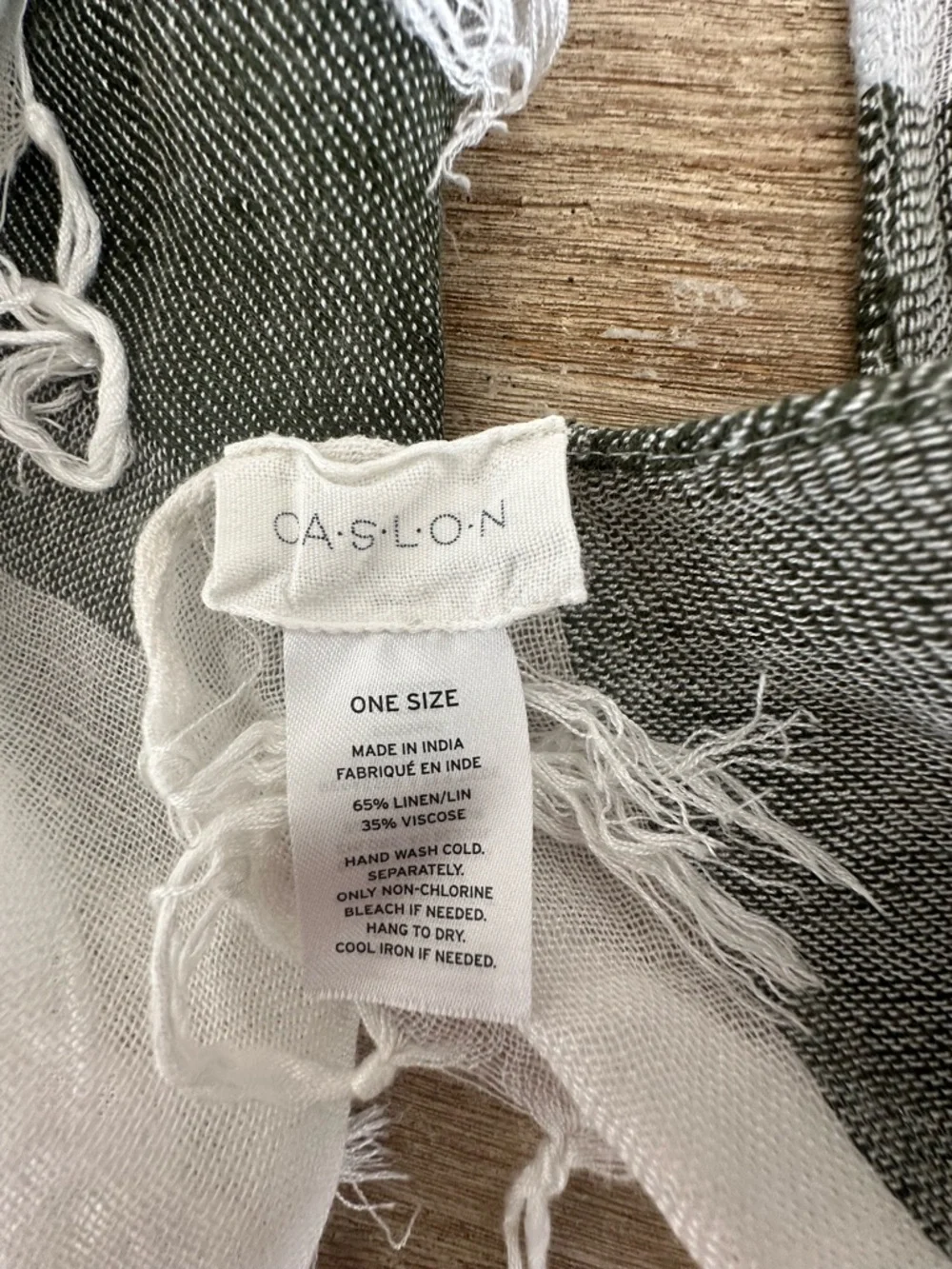 Caslon Linen Blend Lightweight Gray and Cream Striped fringe Scarf‎ wrap 29”x74”